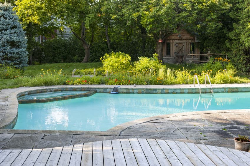 swimming pool in backyard